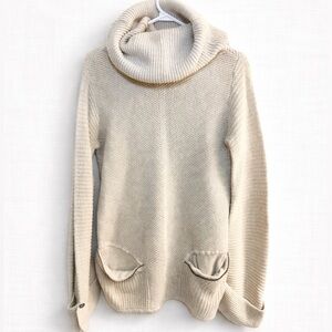 Gentle Fawn Elegant Cream Knit Sweater Ribbed Turtleneck